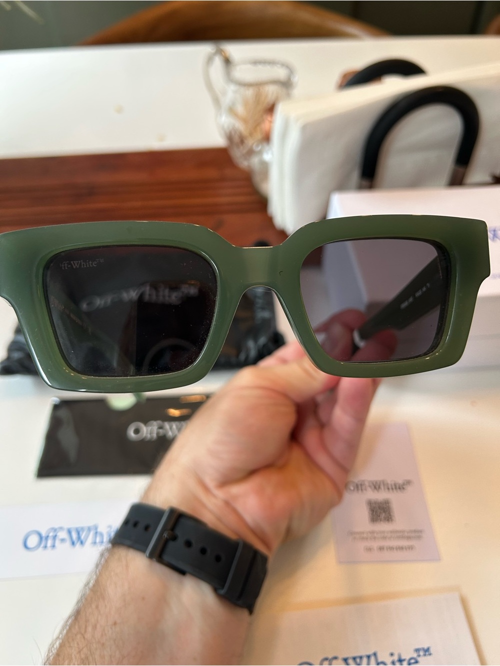 Off-White Virgil Abloh Olive Green Rectangular Sunglasses